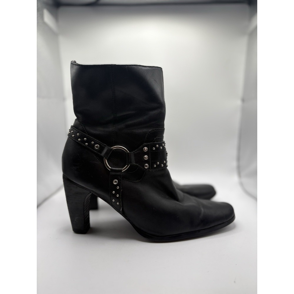 Harley Davidson Julia Harness Black Leather Hi Heeled Boots Womens Size 6.5